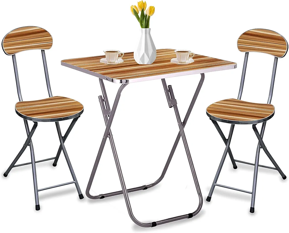 Portable Foldable Camping Table Set with  Two Seats- brown