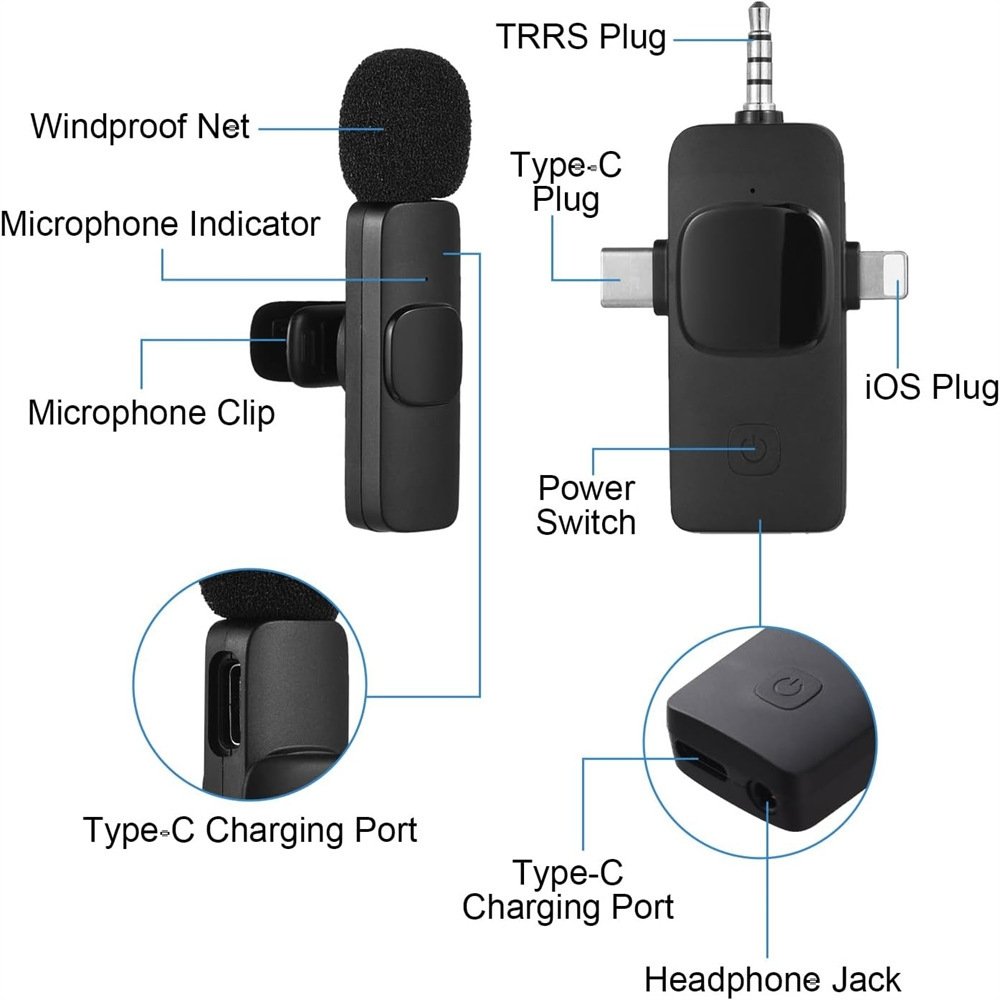 Double Wireless Lavalier Microphone For iPhone/Android Phones
