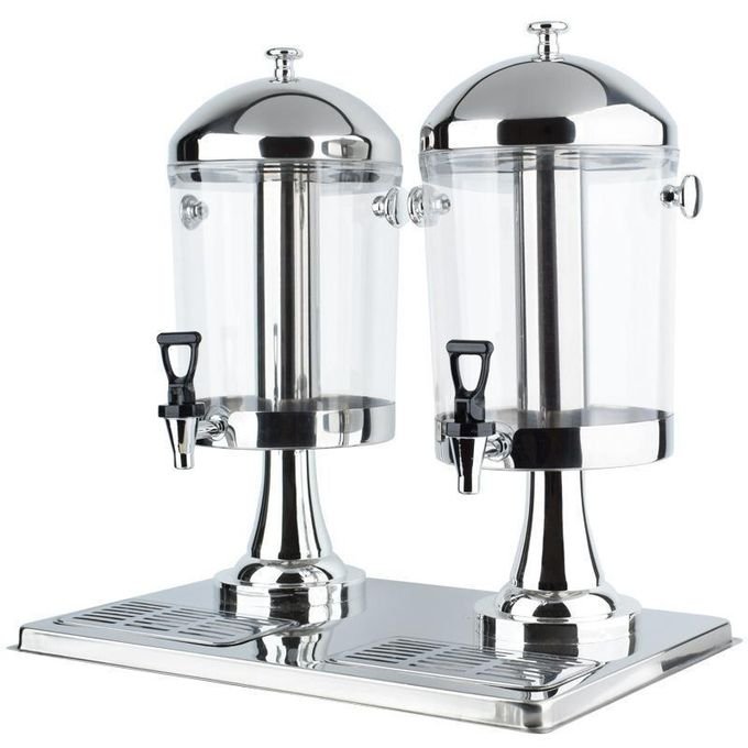 8L Double Table Juice Dispenser - Stainless Steel Non-Electric Cold Beverage Dispenser - Silver
