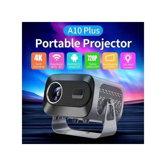 High-Definition Portable Smart Projector with Adjustable Stand - Grey