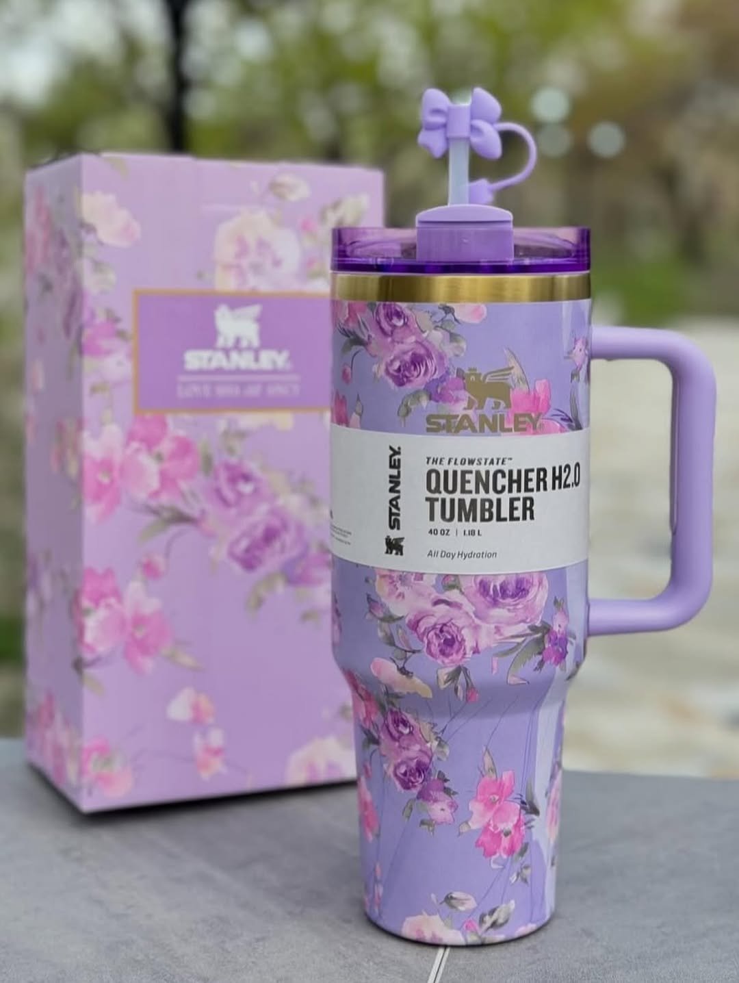 1200ml Floral Stanley Quencher H2.0 Tumbler With Straw , Gift Travel Mug - Multicolor