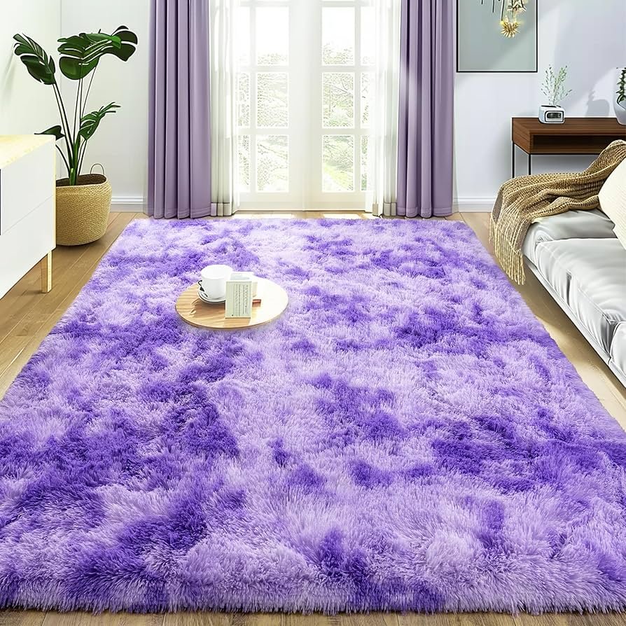 1.5 x2m Fluffy Center Carpets Fluffy Rugs - Purple patched