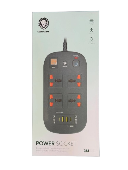 3M Green Lion 4 AC 2 USB & 2 USB-C PD 40W Multiport Smart Power Socket 3500W