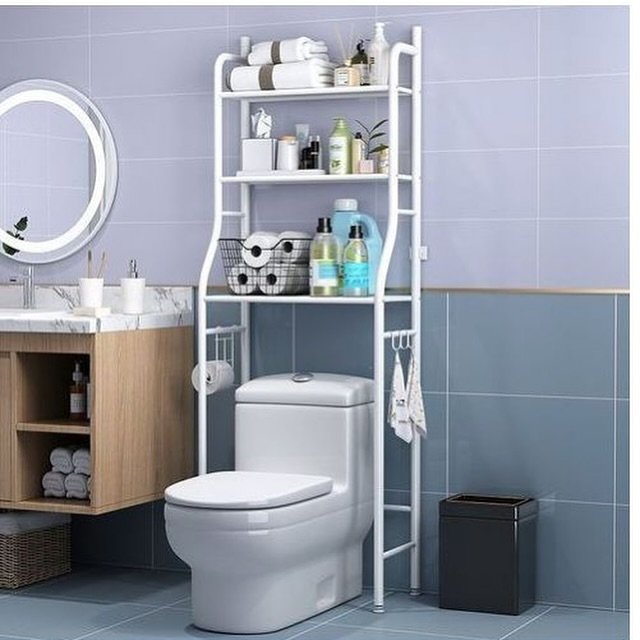 Metallic Toilet Rack with towel holder - White