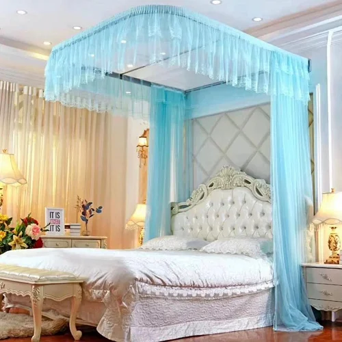 5x6 Luxury Wall-Mounted Canopy Mosquito Net – Light Blue