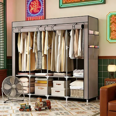 4 Column Portable Fabric Wardrobe Organizer – Clothes Storage Closet