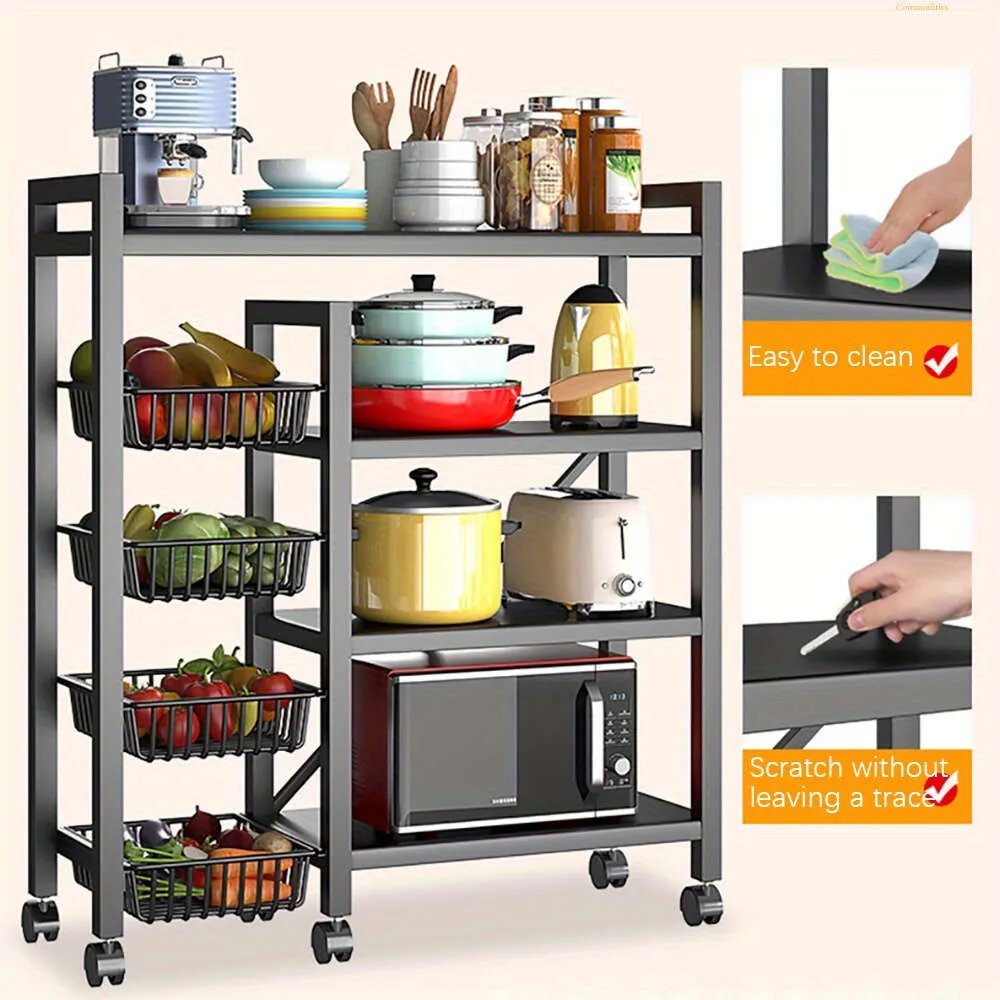 Multi-functional Kitchen Storage Rack or Trolley-black