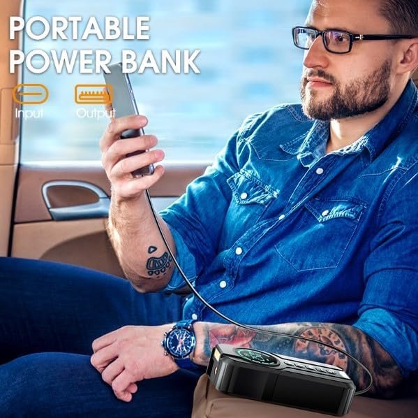 10000mAh Car Jump Starter & Portable Air Compressor with LED Flashlight and USB-C Fast Charging
