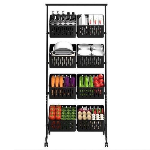 4-Tier Kitchen Fruit & Vegetable Storage Cart with Wheels – Black