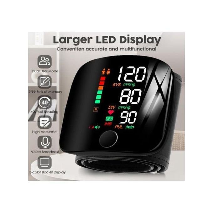 Rechargeable Wrist Blood Pressure Monitor with LCD Display and Voice