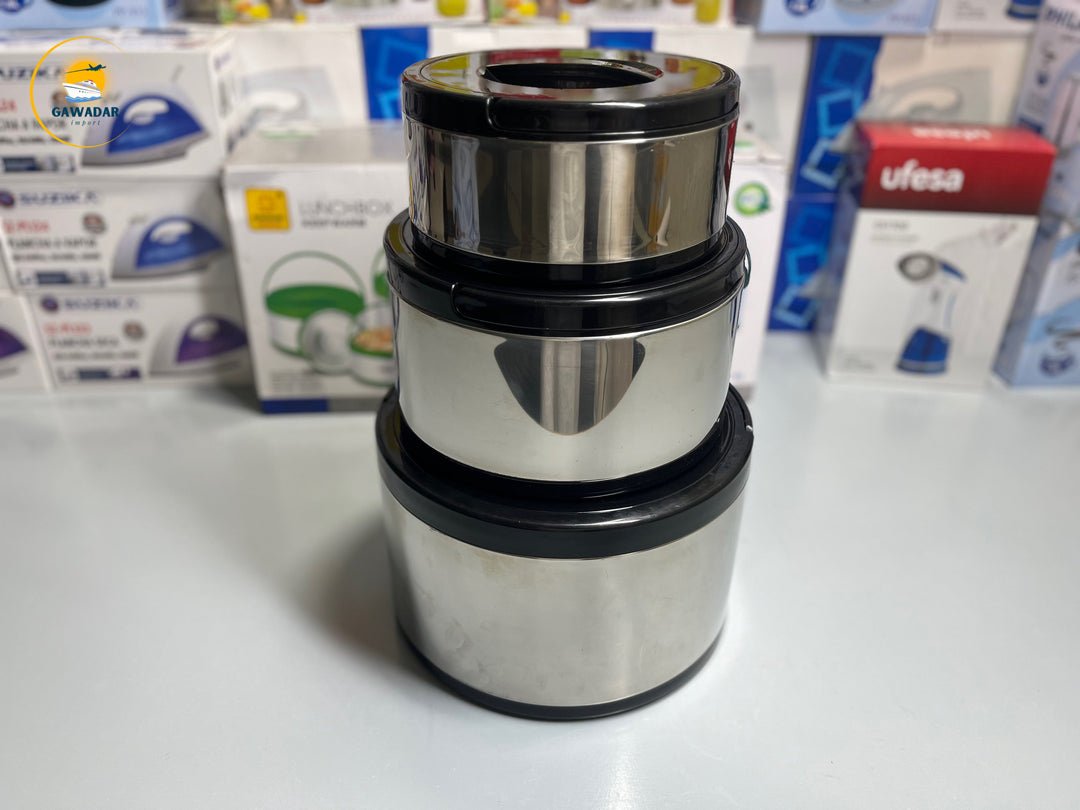 3PCs Stainless Steel Lunch Box Warmers 2.5L, 5L, 8L-  Silver