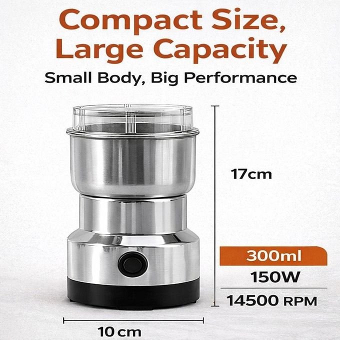 Electric Coffee Grinder & Spice Mill with Sharp Blades – Silver