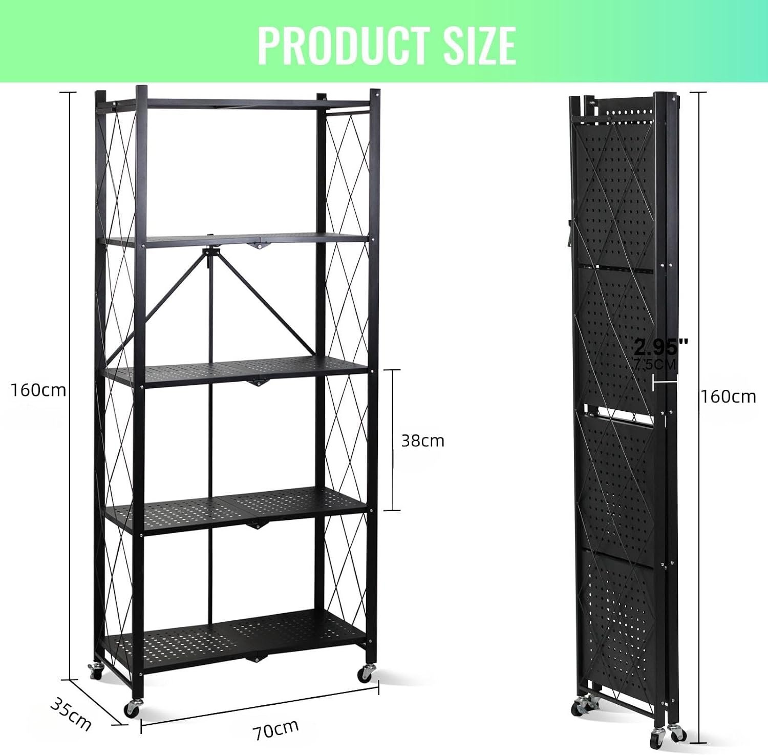 5-Tier Folding Storage Shelf – Space-Saving Multipurpose Home & Kitchen Organizer