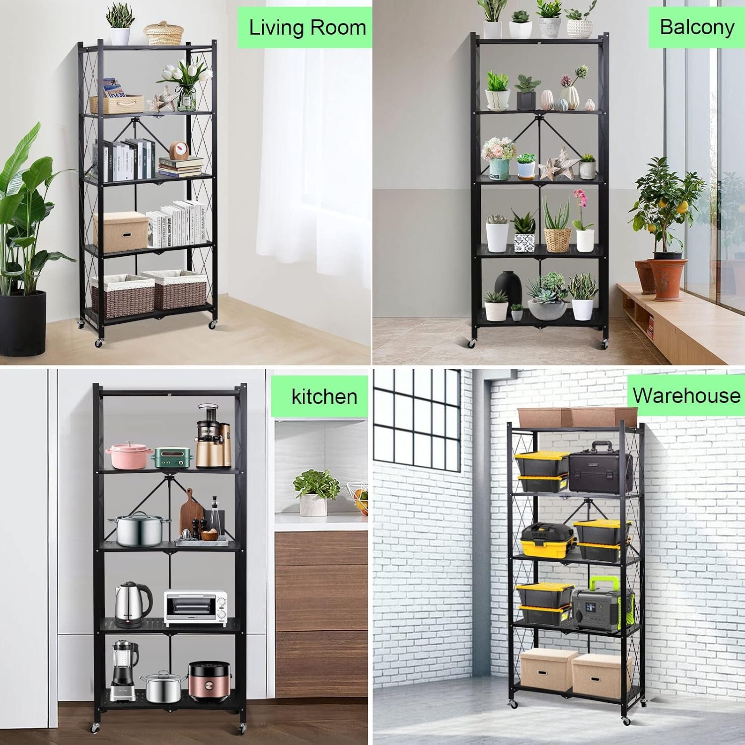 5-Tier Folding Storage Shelf – Space-Saving Multipurpose Home & Kitchen Organizer