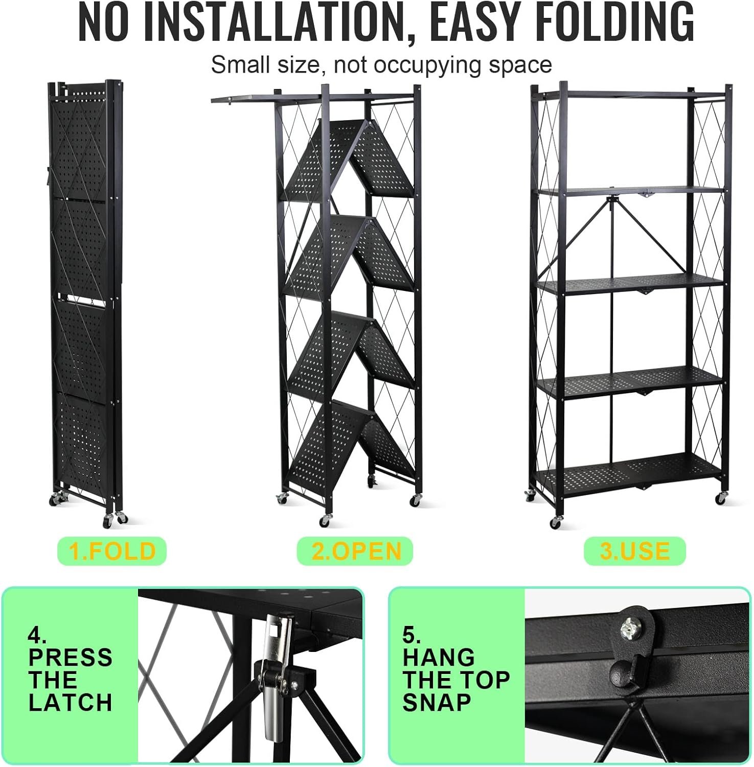 5-Tier Folding Storage Shelf – Space-Saving Multipurpose Home & Kitchen Organizer
