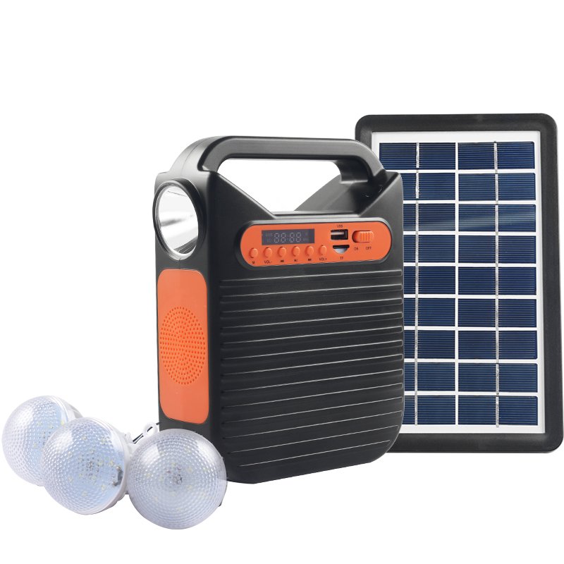 Solar Rechargeable LED  System With Fm Radio, USB,  Music, Charging Cables For Multifunctional Camping Light