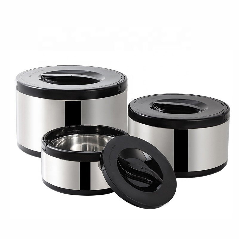 3Pcs Cookware Set Hot-Pot Insulated Casserole Stainless Steel Casserole Dish. Color -Black