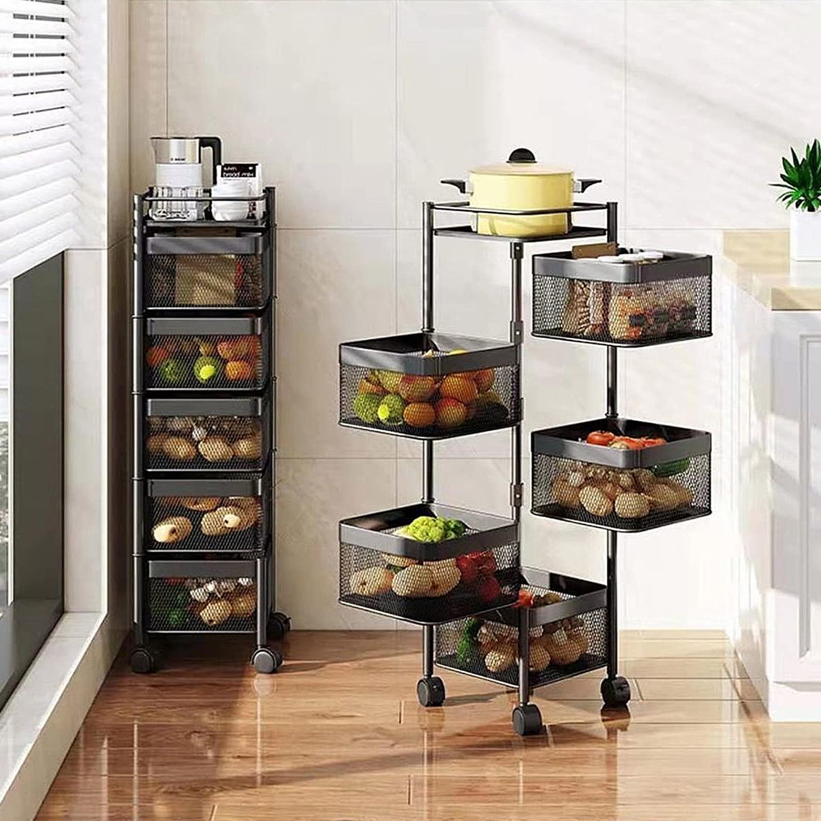 5 Layer Storage Kitchen Trolley For Storing Fruits & Vegetables - Black