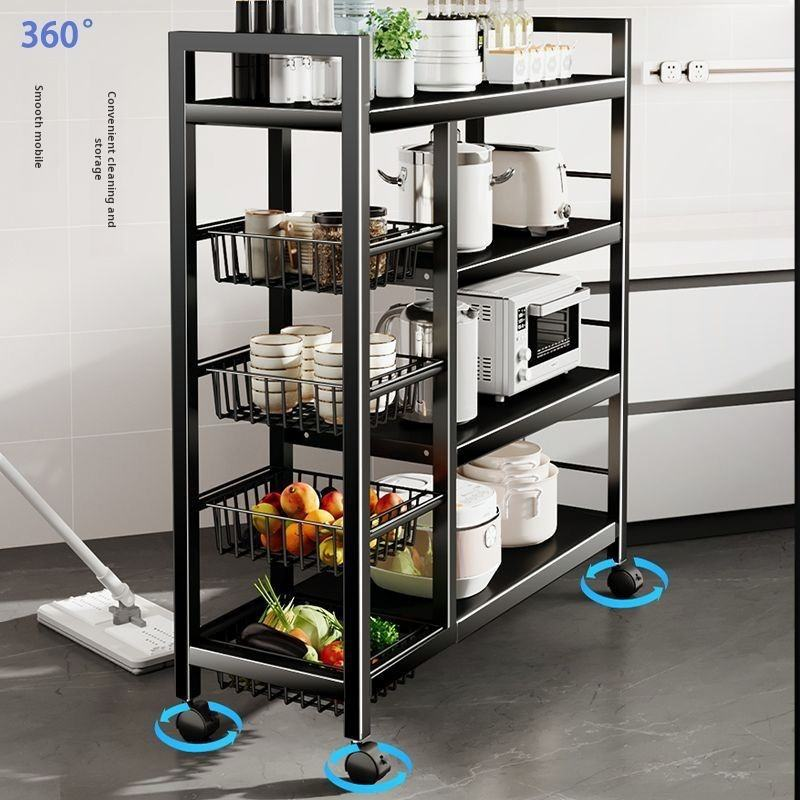 Kitchen Metal Carbon Steel Storage Rack Floor-standing Four-Tier