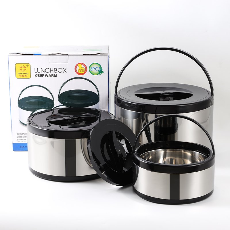 3PCs Stainless Steel Lunch Box Warmers 2.5L, 5L, 8L-  Silver