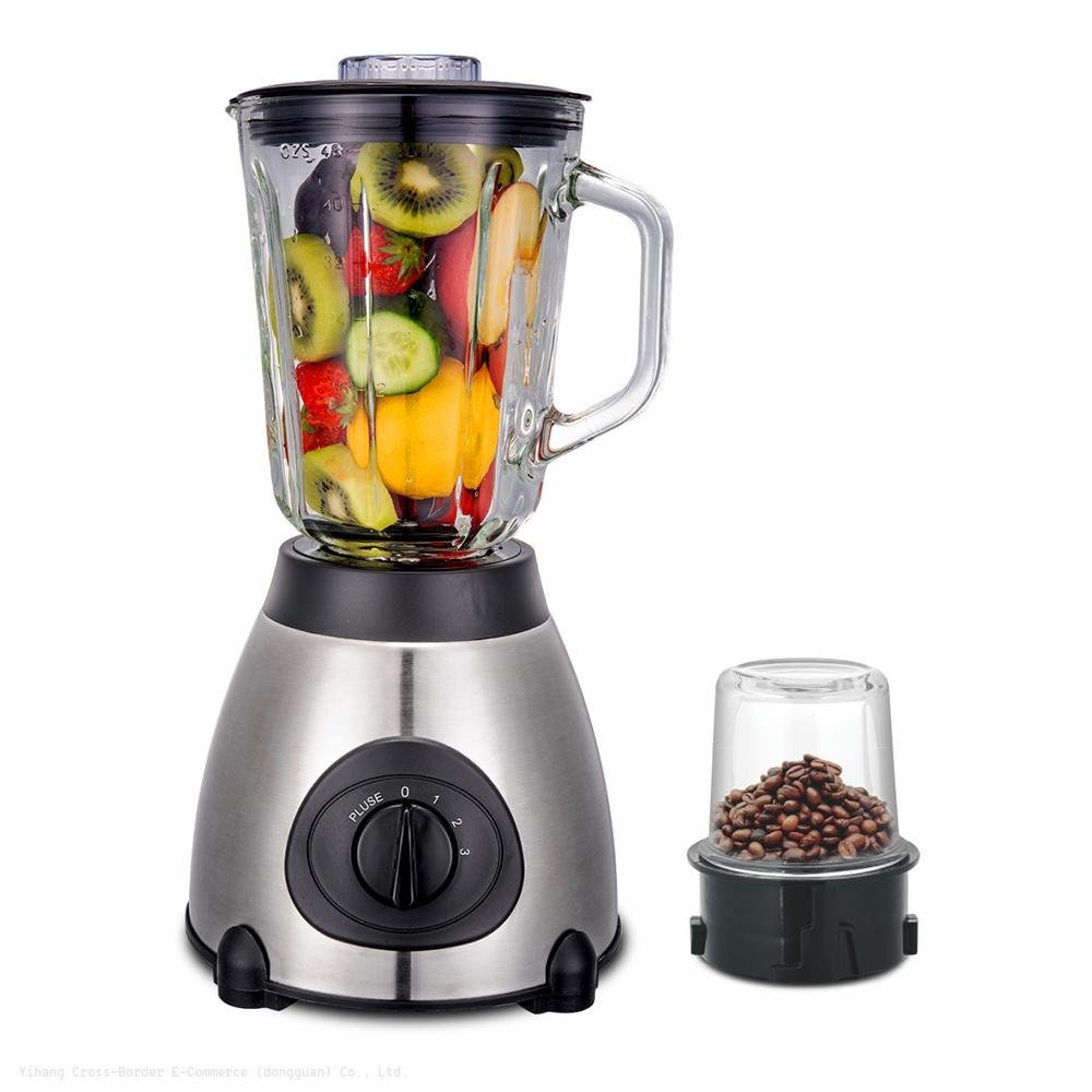 2 in 1 Electric Glass Blender With Meal Grinder 1.5L  - Silver