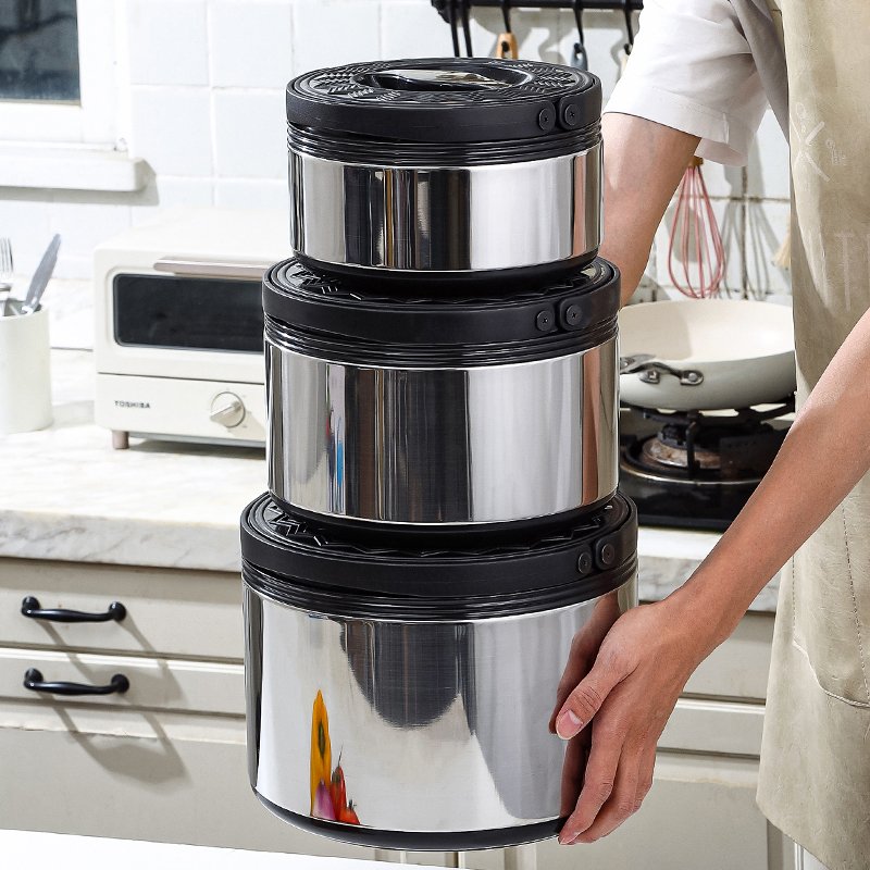 3PCs Stainless Steel Lunch Box Warmers 2.5L, 5L, 8L- Multicolor