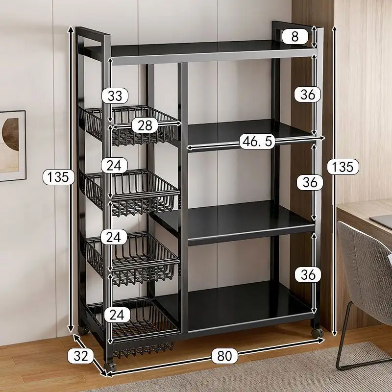 Kitchen Storage Shelf, Microwave Stand Cart or Coffee Bar Table Organizer, for Spice, Pots and Pans Organizer - Black