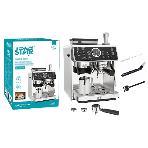 Winning Star ST-9714 20 Bar Semi-Automatic Espresso Coffee Machine with Grinder – Silver