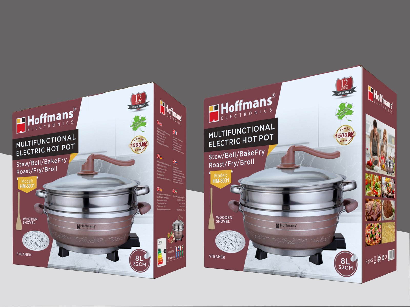 Hoffmans 8-liter Multifunctional Electric Hot Pot With Steamer - HM-3031