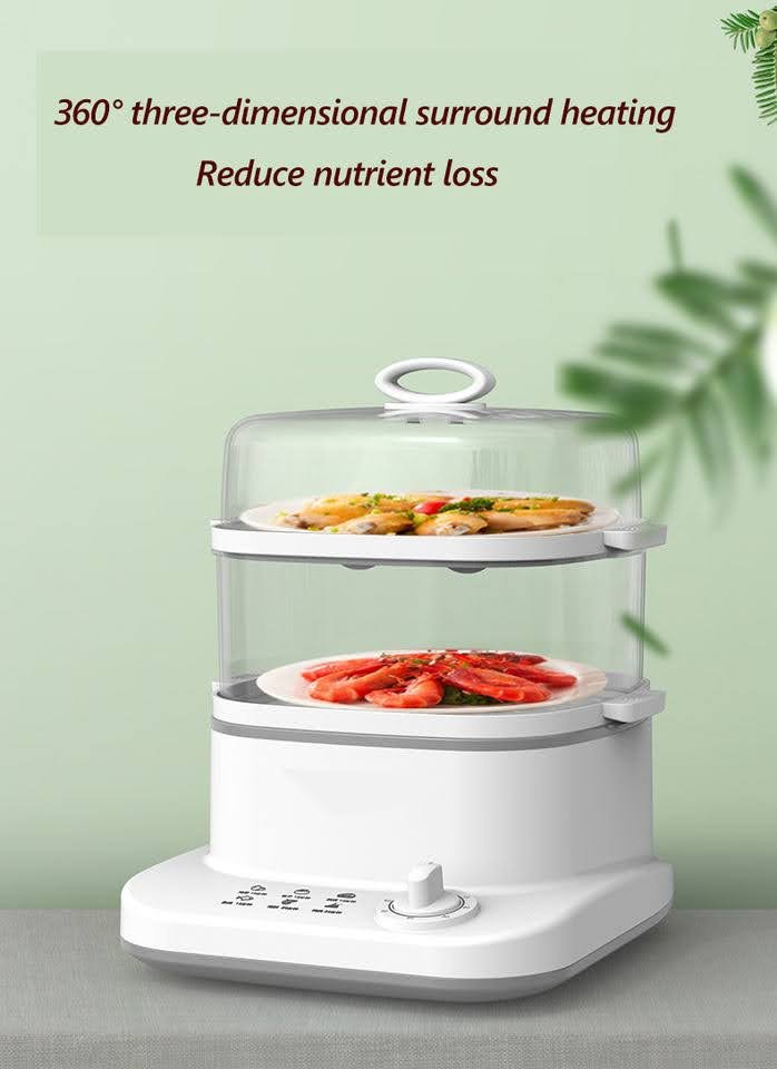 2 Tier Double Layer Electric Food Steamer- White