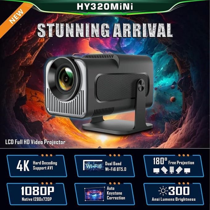 HY320 Mini WiFi Projector – Portable Home Cinema & Movie Projector – Black