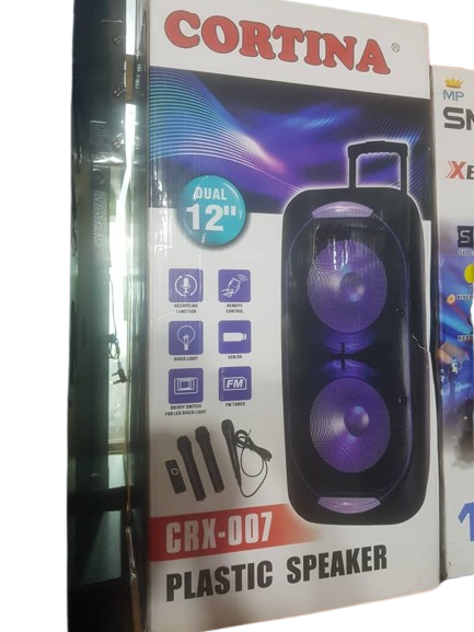 Cortina Dual 12" Public Address Speaker Rechargeable With Three Microphones -Black