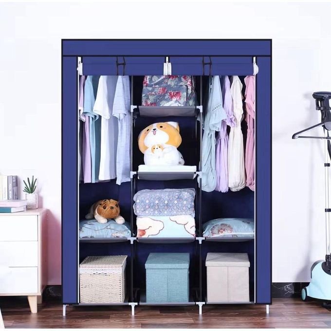 3 Column Metallic Cloth Wardrobe (Not Assembled) - blue