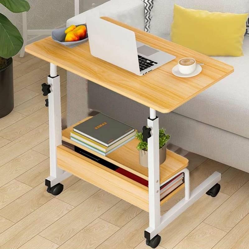 Adjustable Bedside Table- 60cm Laptop Table With Wheels - Brown
