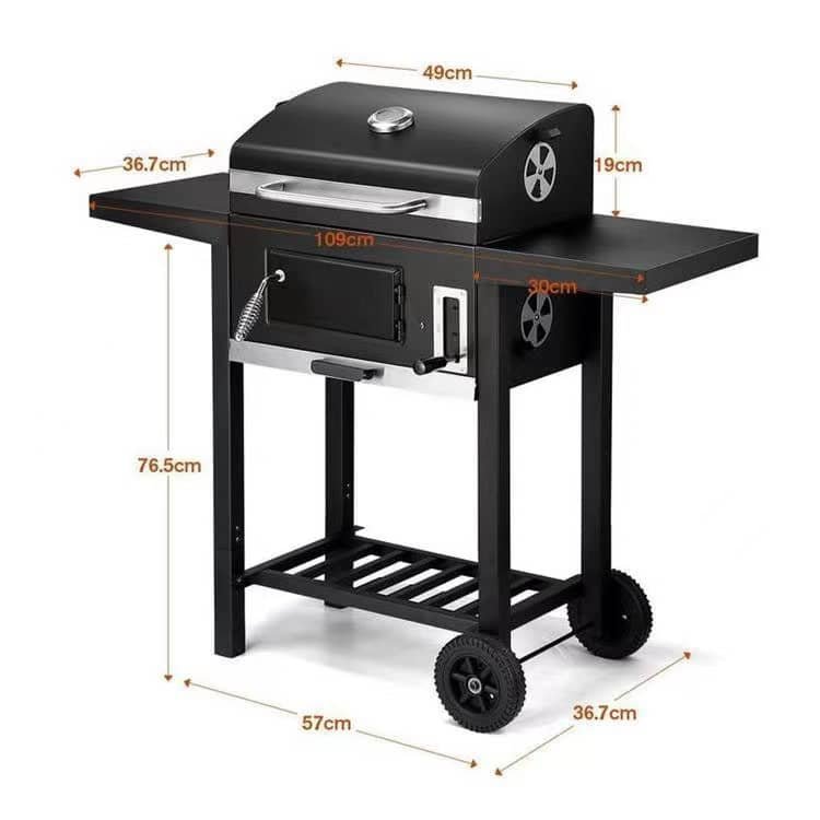 professional-Outdoor-charcoal-barbecue-grill-with-dual Side Shelves - Multicolor