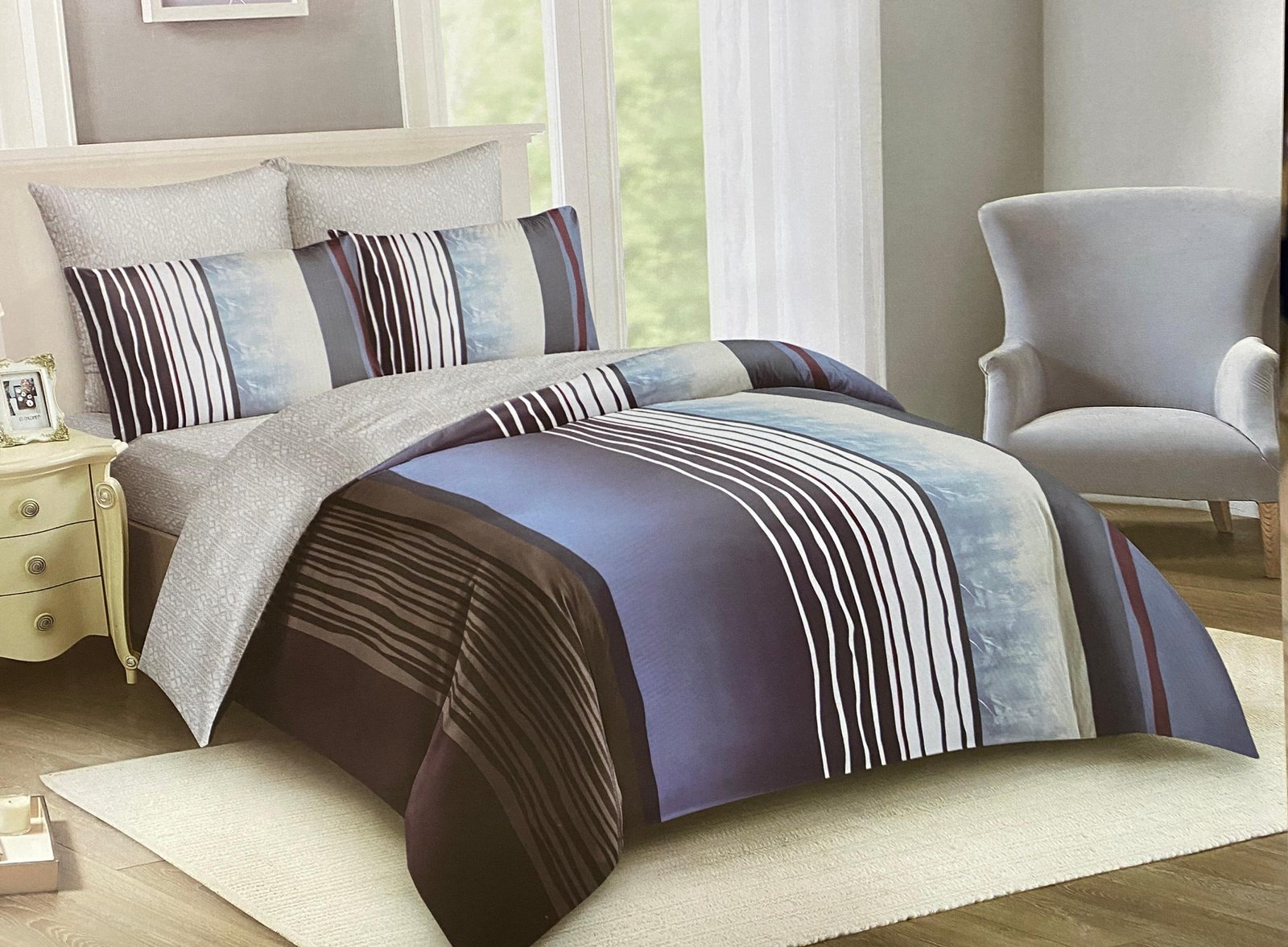 4pcs 5x6 duvet Set With (1bedsheet,1duvet,2pillowcases) - Multicolor