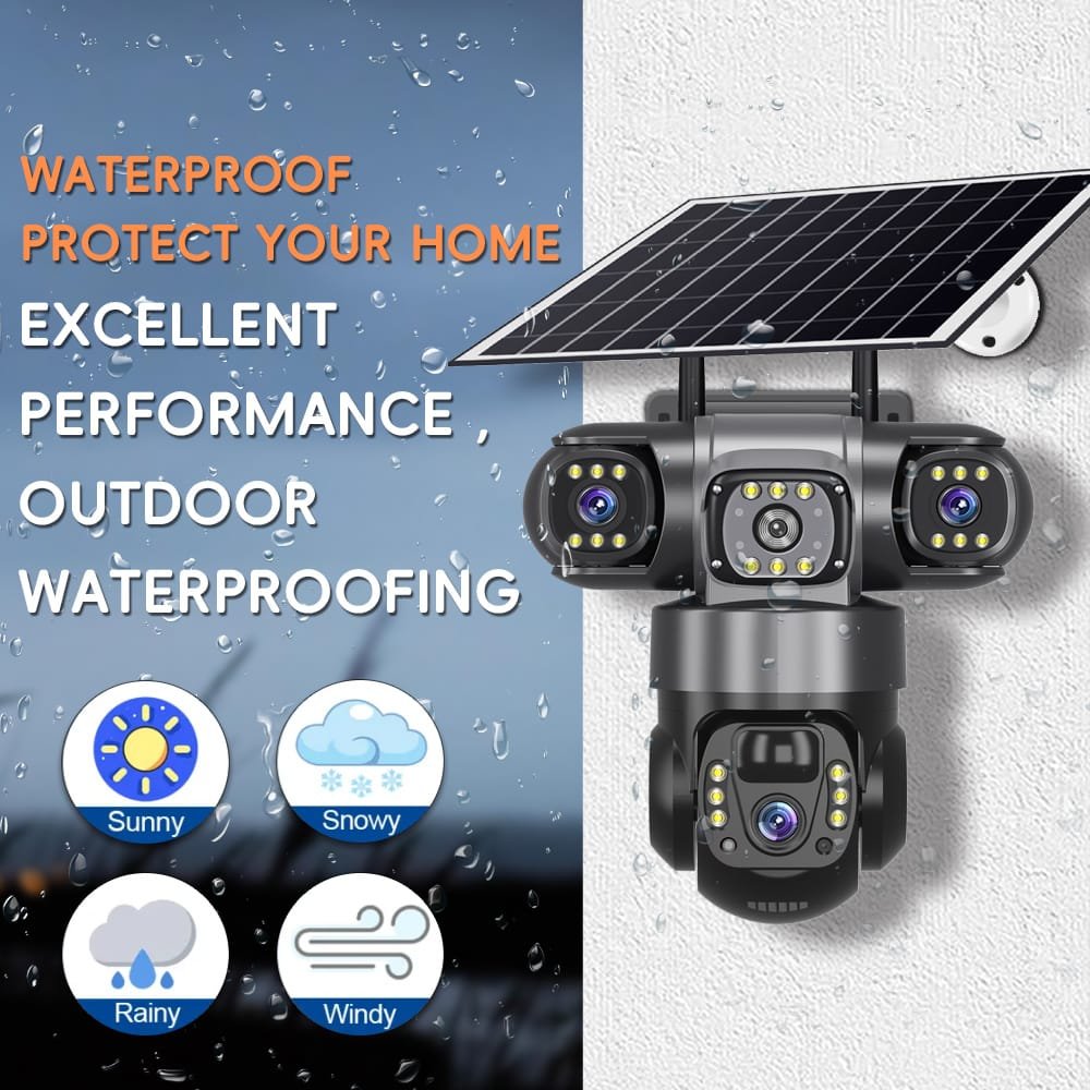 3 Lens 4G Solar CCTV Camera – Wireless Outdoor PTZ Security Camera with Night Vision, Motion Detection, SIM Card & V380 Pro App
