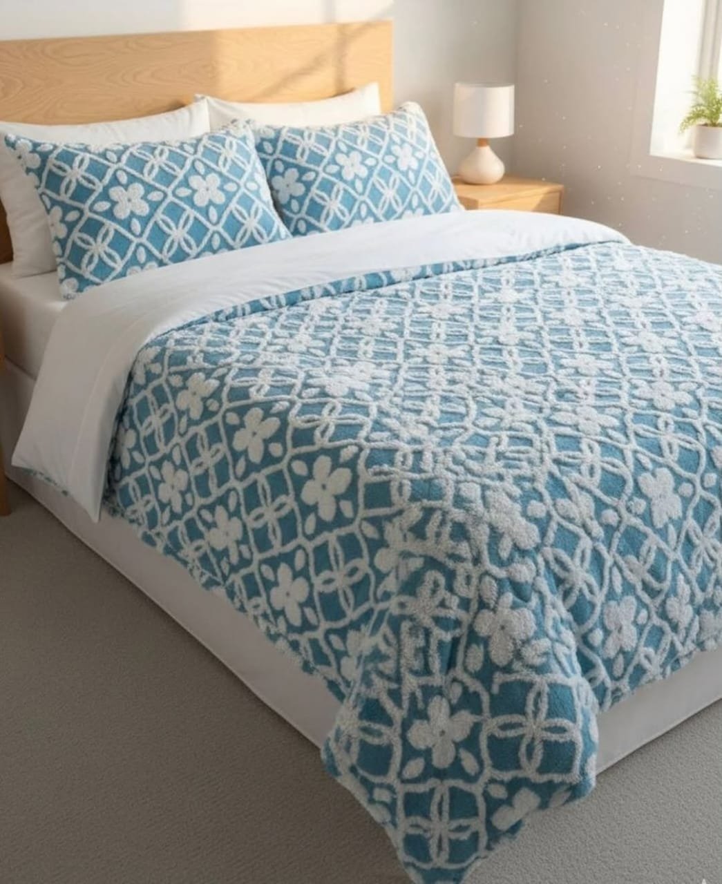 5x6 4pcs Tufted Fleece Duvet Set (1 Duvet, Bedsheet,  2 Pillowcases)