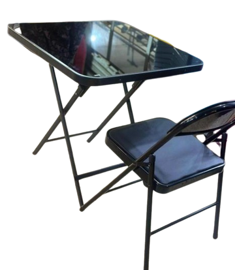Portable Foldable  Table & Chai  Set With Tempered Glass Tabletop