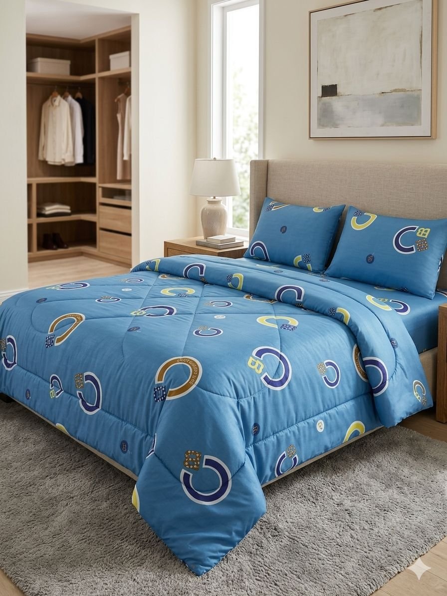 Grace Textiles 5*6  Light Duvet Set, 1 Duvet 1 Bedsheet & 2 Pillows Cases - Prints Delivered Varies