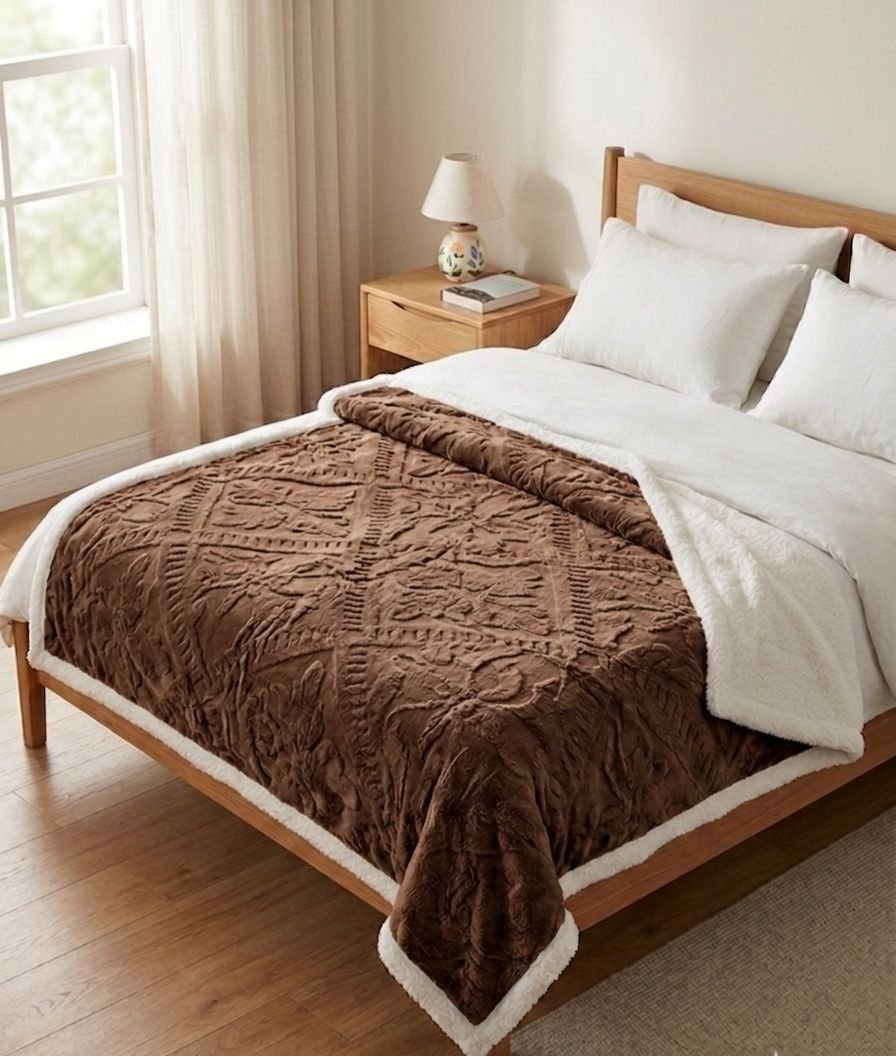 5x6 Fleece Blanket / Throw Blanket(White inside) - Coffee Brown