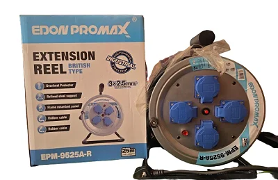 25-Meter Edon Promax Heavy Duty Industrial Extension Cable Reel With Four Outlets