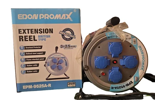 25-Meter Edon Promax Heavy Duty Industrial Extension Cable Reel With Four Outlets