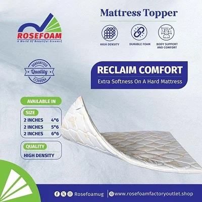 6x6 High-Density Mattress Topper 2Inch - White
