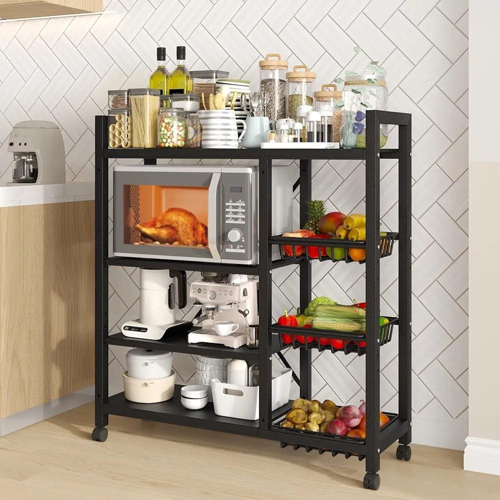 4-Tier Kitchen Shelves, Vegetable Storage Rack with Removable Wire Basket