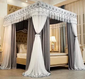 5x6 4 Stand Curtain Mosquito Net for Beds - Grey/White