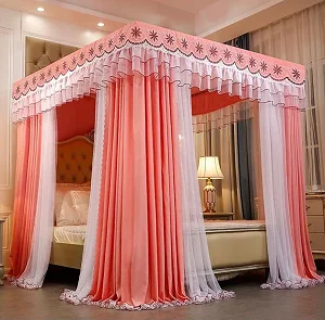 6x6 4 Stand Curtain Mosquito Net for Beds - Pink/White