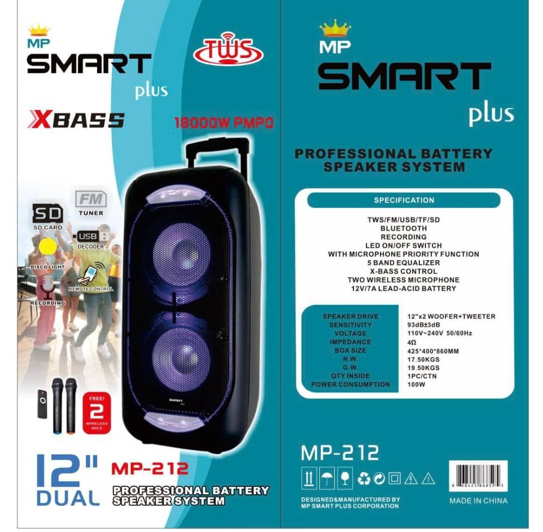 Smart Plus MP-212 Dual 12-Inch Professional Portable Speaker – Bluetooth & 2 Wireless Mics