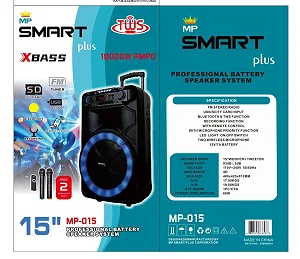 SMART plus 15" Professional Battery Speaker System with Dual Wireless Mics (MP-015)