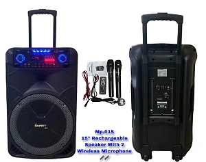 SMARTplus MP-015 15-Inch Rechargeable Speaker – Professional Audio System with 2 Wireless Microphones